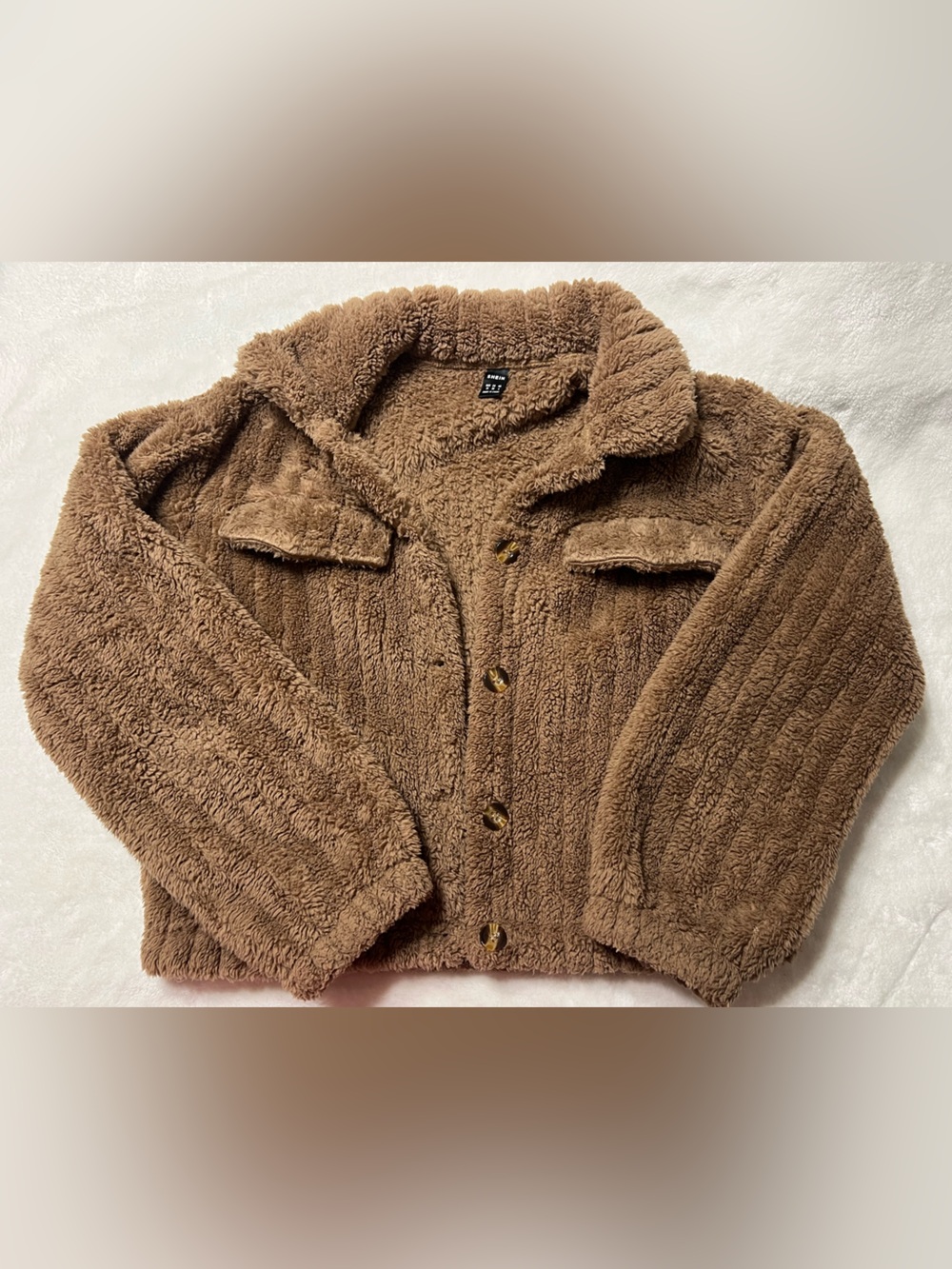 SHEIN  Plush Brown Sherpa Button Jacket